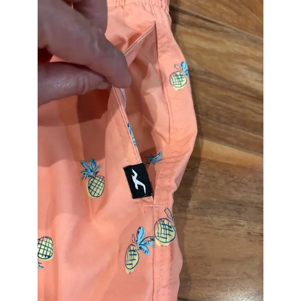 Hollister men’s small mesh lined swim trunks orange with yellow pineapples